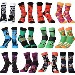 Shinymoon 12 Pairs Kids Halloween Socks Novelty Socks Cotton Crew Socks for Boys Girls Holiday Funny Crazy Gifts