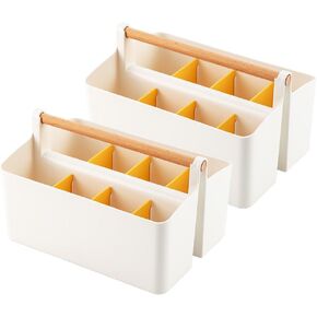 2 Pack Art Caddy Organizer Portable,marker box Large Pen Holder for Desk,Art Supply Storage Organizer with DIY Dividers for Colored Pencils,Markers,Art Supplies,Craft Organizers (Blue Divider)