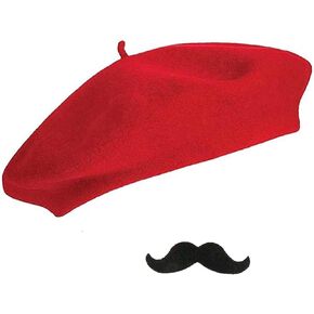 UTOWO Men-Women French-Beret-Hat and with Mustache for Halloween-Mime-Costume Cosplay Accessory