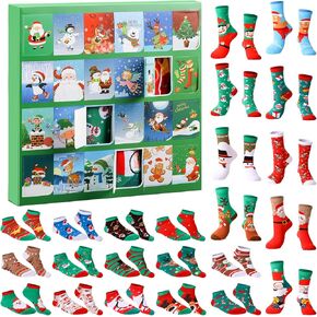 24 Pairs Christmas Sock Advent Calendar Unisex Socks Set Christmas 24 Days Countdown Calendar Gift with 14 Low Cut Socks 10 Knee High Socks Suitable for Christmas Party Gifts (Knitted Socks)