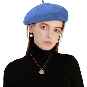 French Beret Hat Wool Blend Artist Beret Hat, Solid Color Classic Beret Cap for Women Girls