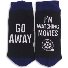 Movie Lover Gifts Socks, Movie Night Supplies, Horror Scary Comedy Movie Gifts, Movie Night Gifts for Men and Women, Birthday Christmas Gift for Movie Lover, Novelty Funny Crew Black Socks.(005)
