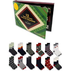 Gertex Mens Premium Christmas Holiday Sock Advent Calendar | 12 Days of Socks | Sock Size 10-13 | Includes 12 Crew Socks