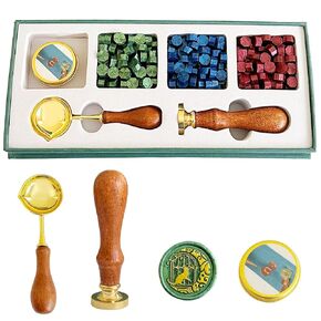180pcs Sealing Wax Kit 3 Colors Octagon Wax Stamp Beads with Wax Spoon and Cats Wax Stamp, Aroma Tea Candles
