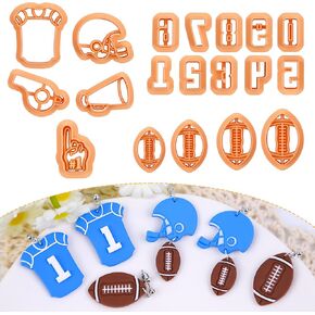 Puocaon Football Polymer Clay Cutters - 19 Pcs Clay Cutters for Polymer Clay Earrings, Football Uniform Clay Cutters for Polymer Clay Jewelry, Number Clay Cutters, Helmet Whistle Trumpet Clay Cutters