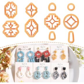 Puocaon Aztec Polymer Clay Cutters - 10 Pcs Dangle Clay Cutters for Polymer Clay Jewelry, Basic Drop Dangle Polymer Clay Cutters for Earrings Making, Folk Clay Earring Cutters, Western Clay Cutters