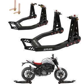 Aluminum Motorcycle Stands Front and Rear 880lbs Heavy Duty Wheel Lift Combo Swingarm Spool Peddock Stands for Yamaha Honda Kawasaki Suzuki U+L Red
