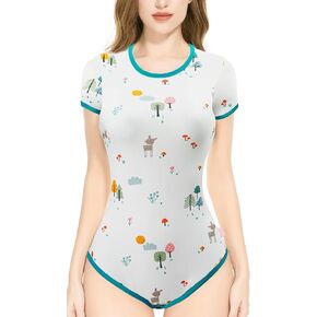 CutiePlusU Cotton Button Crotch Adult Onesie Romper Bodysuit Pajamas Cartoon Animal Print