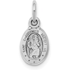 Solid 10k White Gold Catholic Patron Saint CHRISTOPHER Pendant Charm Medal - SMALL TINY - 15mm x 6mm