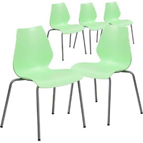 Flash Furniture 5 Pack HERCULES Series 770 lb. Capacity Green Stack Chair with Lumbar Support and Silver Frame