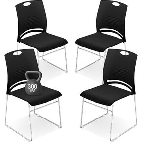 Suzile 6 Pack Stackable Waiting Room Chairs Stacking Church Chairs Guest Plastic Chairs with Sled Base for Conference Room Office Reception Dining Table Lobby Hospital Wedding Hotel (Black)