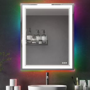 32"x 40" RGB LED Bathroom Vanity Mirror for Wall, Dimmable Touch Switch Control, Anti-Fog Wall Mounted Makeup Mirror for Wall (Horizontal/Vertical), 14082RGB-AZ03