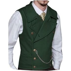 Mens Double Breasted Classic Vests Groomsman Wedding Waistcoat Wide Lapel Suede Leather Casual Business Vest for Men