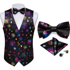 DiBanGu Mens Christmas Suit Vest Holiday Xmas Waistcoat Bowtie Set Party Suit Vest Christmas Holiday Waistcoat Tuxedo