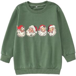 IZYJOY Girls Christmas Sweatshirts Kids Cute Santa Claus Graphic Crewneck Pullover Tops Xmas Long Sleeve Holiday Shirts