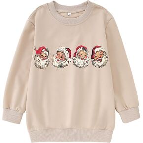 IZYJOY Girls Christmas Sweatshirts Kids Cute Santa Claus Graphic Crewneck Pullover Tops Xmas Long Sleeve Holiday Shirts in Kuwait
