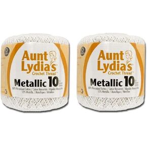 Aunt Lydia's Crochet Cotton Metallic Crochet Thread Size 10 (2 - Pack) (White/Pearl)