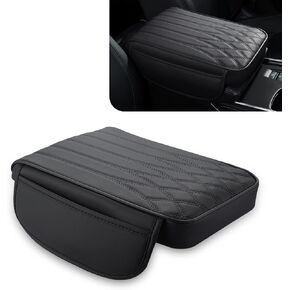 1 PC Car 12.5" x 8.6" x 1.9" Armrest Box Heightening Pad, Memory Pillow Cotton Pressure Relief Comfortable Pad, Leather 3D Texture Anti-scratch Protective Cover, Universal for Cars (Black)