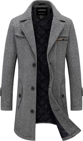 Chrisuno Men's Classic Long Pea Coat Warm Wool Blend Winter Trench Coat Single Breasted Overcoat with Detachable Collar in Saudi Arabia