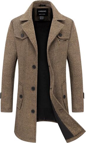 Chrisuno Men's Classic Long Pea Coat Warm Wool Blend Winter Trench Coat Single Breasted Overcoat with Detachable Collar in Saudi Arabia