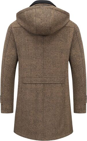 Chrisuno Men's Classic Long Pea Coat Warm Wool Blend Winter Trench Coat Single Breasted Overcoat with Detachable Collar in Saudi Arabia