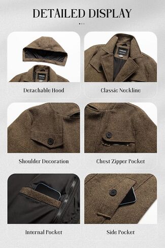 Chrisuno Men's Classic Long Pea Coat Warm Wool Blend Winter Trench Coat Single Breasted Overcoat with Detachable Collar in Saudi Arabia