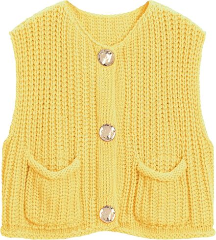 Womens Sleeveless Knit Cardigan Casual Cropped Button Down Sweater Vest Open Front Tops with Pockets in Saudi Arabia