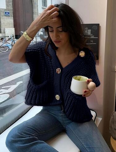 Womens Sleeveless Knit Cardigan Casual Cropped Button Down Sweater Vest Open Front Tops with Pockets in Saudi Arabia