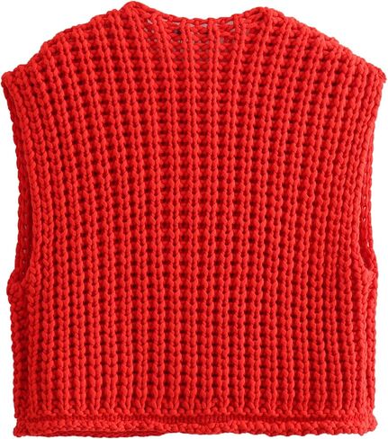Womens Sleeveless Knit Cardigan Casual Cropped Button Down Sweater Vest Open Front Tops with Pockets in Saudi Arabia