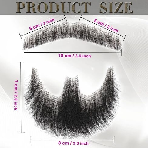 Fake Beard Realistic Beard 100% Human Hair Fake Face Beard Realistic Full Hand Tied Costume Facial Hair for Man、Adults Lace Invisible Fake Mustache for Halloween Drama Party Movie Makeup(Black) in Saudi Arabia