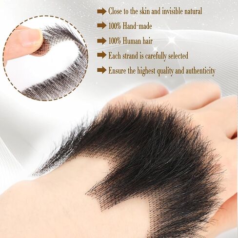 Fake Beard Realistic Beard 100% Human Hair Fake Face Beard Realistic Full Hand Tied Costume Facial Hair for Man、Adults Lace Invisible Fake Mustache for Halloween Drama Party Movie Makeup(Black) in Saudi Arabia