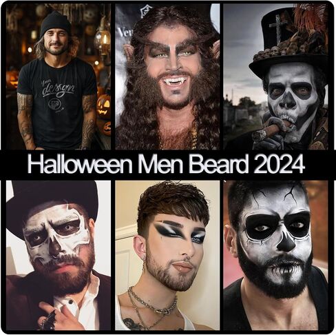 Fake Beard Realistic Beard 100% Human Hair Fake Face Beard Realistic Full Hand Tied Costume Facial Hair for Man、Adults Lace Invisible Fake Mustache for Halloween Drama Party Movie Makeup(Black) in Saudi Arabia