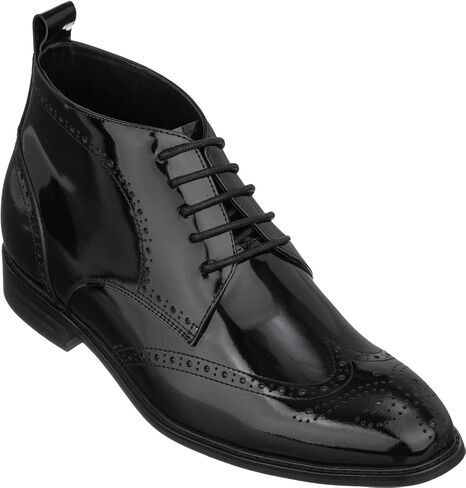 TOTO Men's Invisible Height Increasing Elevator Shoes - Leather Lace-up Wing-Tip Dress Boots - 2.8 Inches Taller in Kuwait