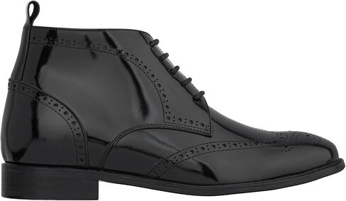 TOTO Men's Invisible Height Increasing Elevator Shoes - Leather Lace-up Wing-Tip Dress Boots - 2.8 Inches Taller in Kuwait
