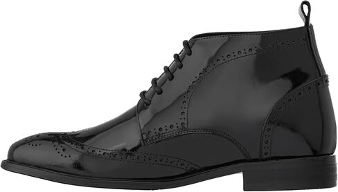 TOTO Men's Invisible Height Increasing Elevator Shoes - Leather Lace-up Wing-Tip Dress Boots - 2.8 Inches Taller in Kuwait