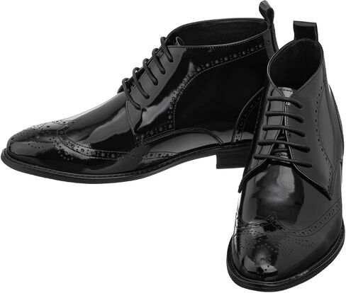 TOTO Men's Invisible Height Increasing Elevator Shoes - Leather Lace-up Wing-Tip Dress Boots - 2.8 Inches Taller in Kuwait