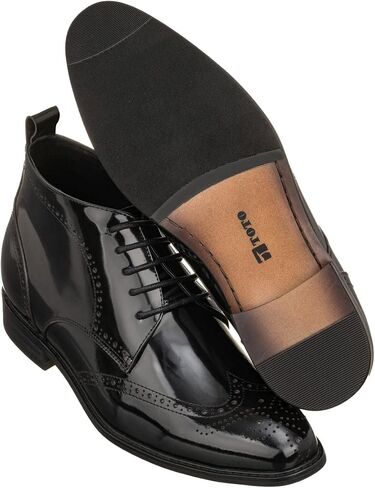 TOTO Men's Invisible Height Increasing Elevator Shoes - Leather Lace-up Wing-Tip Dress Boots - 2.8 Inches Taller in Kuwait