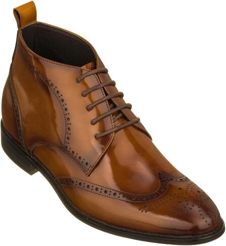 TOTO Men's Invisible Height Increasing Elevator Shoes - Leather Lace-up Wing-Tip Dress Boots - 2.8 Inches Taller in Kuwait