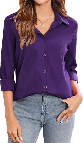 Zeagoo Womens Button Down Shirt Long Sleeve Classic-Fit Dress Shirts Solid Work Office Blouse in Saudi Arabia
