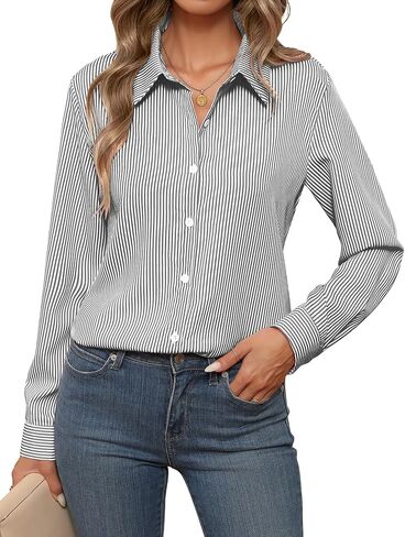 Zeagoo Womens Button Down Shirt Long Sleeve Classic-Fit Dress Shirts Solid Work Office Blouse in Saudi Arabia