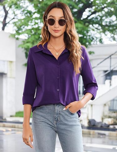 Zeagoo Womens Button Down Shirt Long Sleeve Classic-Fit Dress Shirts Solid Work Office Blouse in Saudi Arabia