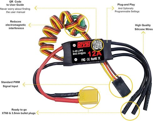 DYS 30A 2-4S ESC بدون فرشاة مع 5V/2A BEC مع قابس XT60 و3.5 مم لطائرة هليكوبتر RC ذات الأجنحة الثابتة in Saudi Arabia