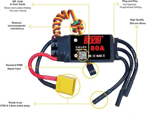 DYS 30A 2-4S ESC بدون فرشاة مع 5V/2A BEC مع قابس XT60 و3.5 مم لطائرة هليكوبتر RC ذات الأجنحة الثابتة in Saudi Arabia
