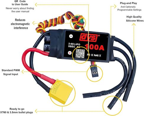 DYS 30A 2-4S ESC بدون فرشاة مع 5V/2A BEC مع قابس XT60 و3.5 مم لطائرة هليكوبتر RC ذات الأجنحة الثابتة in Saudi Arabia