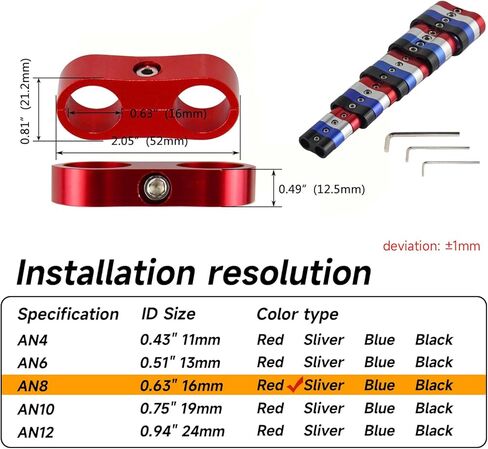 4 قطعة AN8 16 مللي متر 0.63 ''خرطوم مضفر فاصل المشبك تركيب محول قوس أسود/أزرق/أحمر/فضي (أحمر) in Kuwait