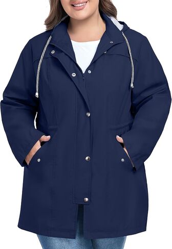 FOREYOND Plus Size Rain Jackets for Women with Hood Long Waterproof Windbreaker Outdoor Travel Trench Coats with Pockets in Saudi Arabia