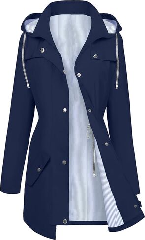 FOREYOND Plus Size Rain Jackets for Women with Hood Long Waterproof Windbreaker Outdoor Travel Trench Coats with Pockets in Saudi Arabia