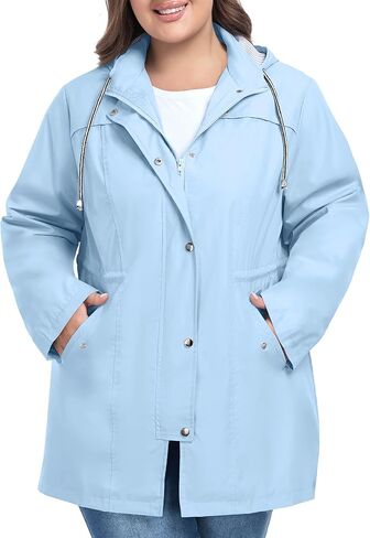 FOREYOND Plus Size Rain Jackets for Women with Hood Long Waterproof Windbreaker Outdoor Travel Trench Coats with Pockets in Saudi Arabia