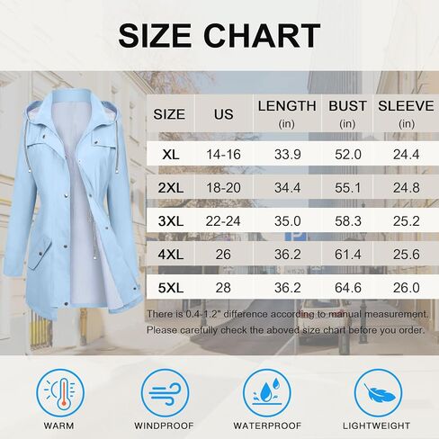 FOREYOND Plus Size Rain Jackets for Women with Hood Long Waterproof Windbreaker Outdoor Travel Trench Coats with Pockets in Saudi Arabia