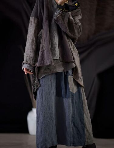 NFYM Fall Women Linen Trench Coat Lighweight Open Front Cardigan Patchwork Vintage Loose Windbreaker in Kuwait